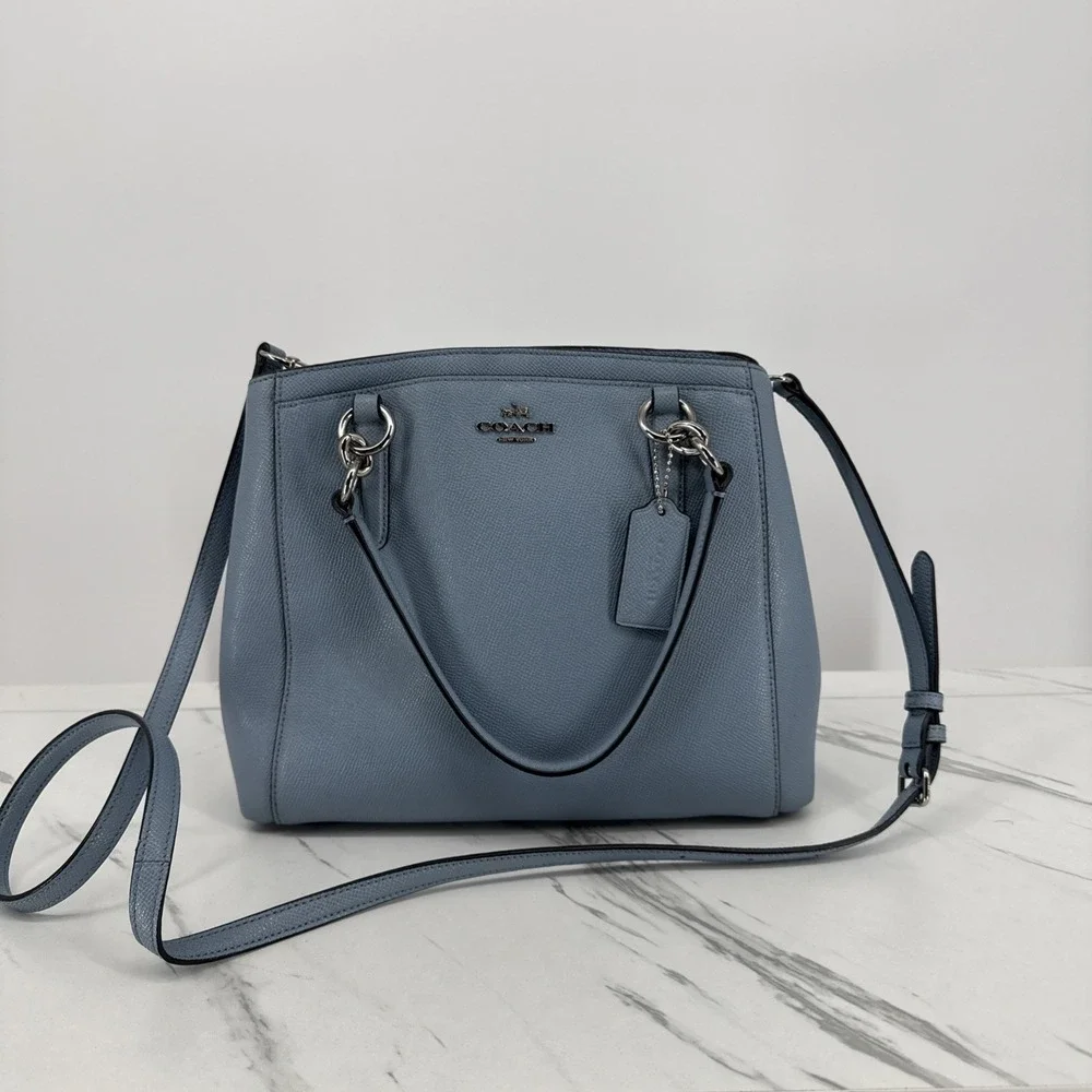 Coach Minetta Blue Pebbled Leather Satchel Crossbody Bag New York Chic Preppy